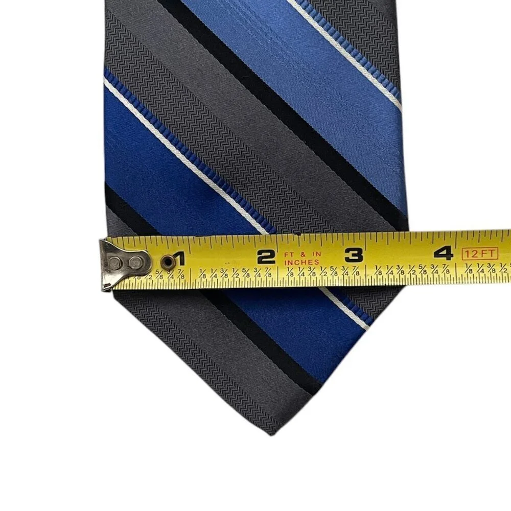 Michael Kors Neck Tie 100% Silk Striped Black/White/Blue